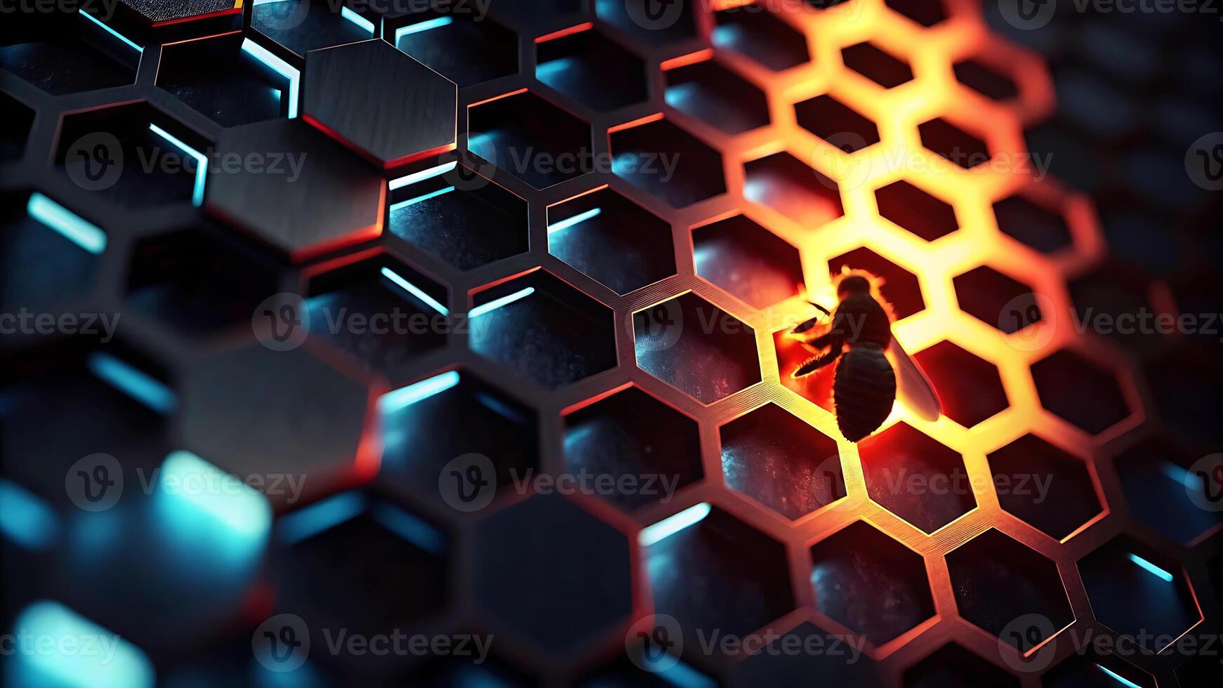 4K Abstract Hexagonal Background High Resolution Futuristic Design with Glowing Honeycomb Pattern a bee on a hexagonal background photo