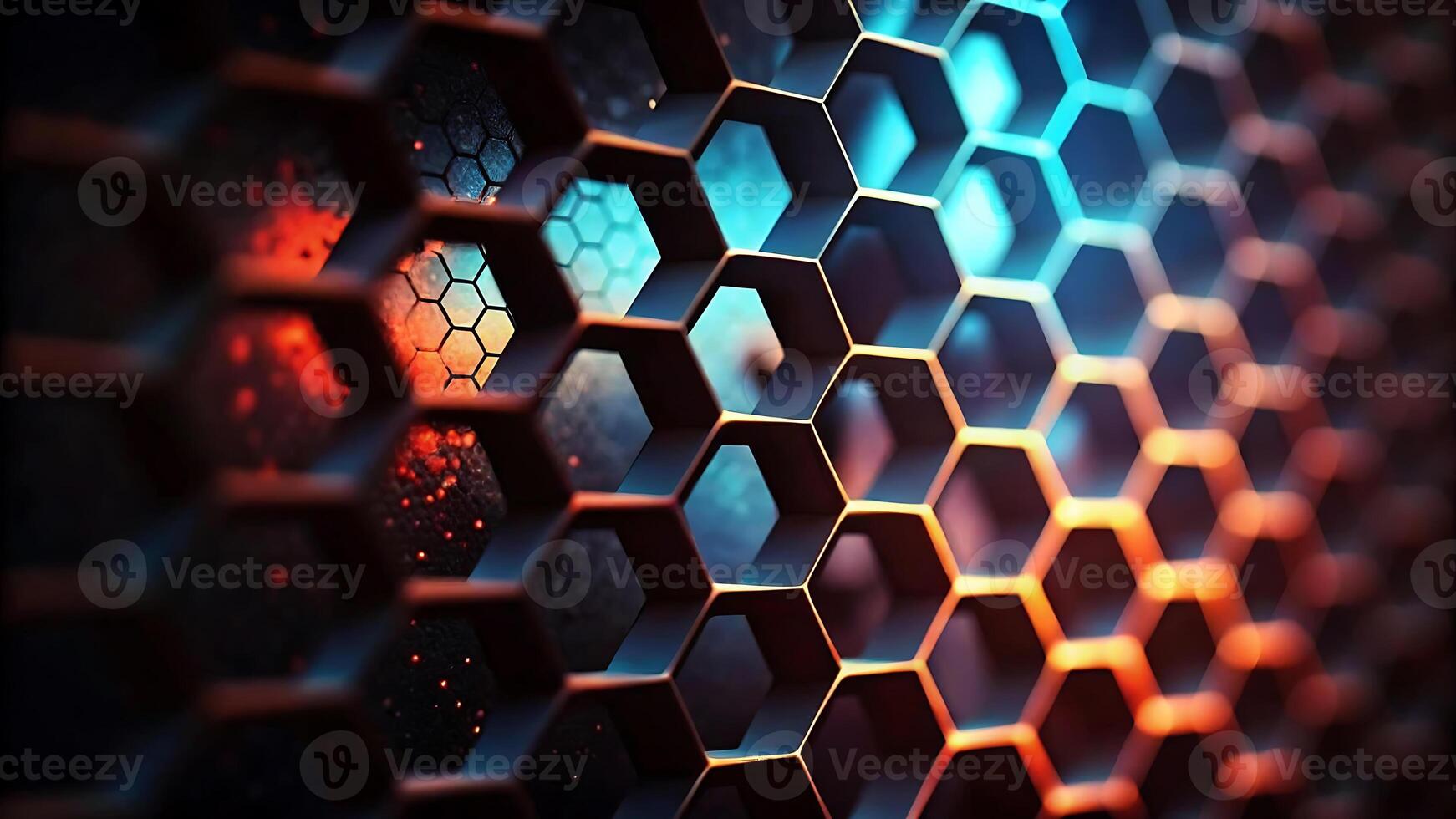 4K Abstract Hexagonal Background High Resolution Futuristic Design with Glowing Honeycomb Pattern a close up of a hexagonal pattern on a black background photo