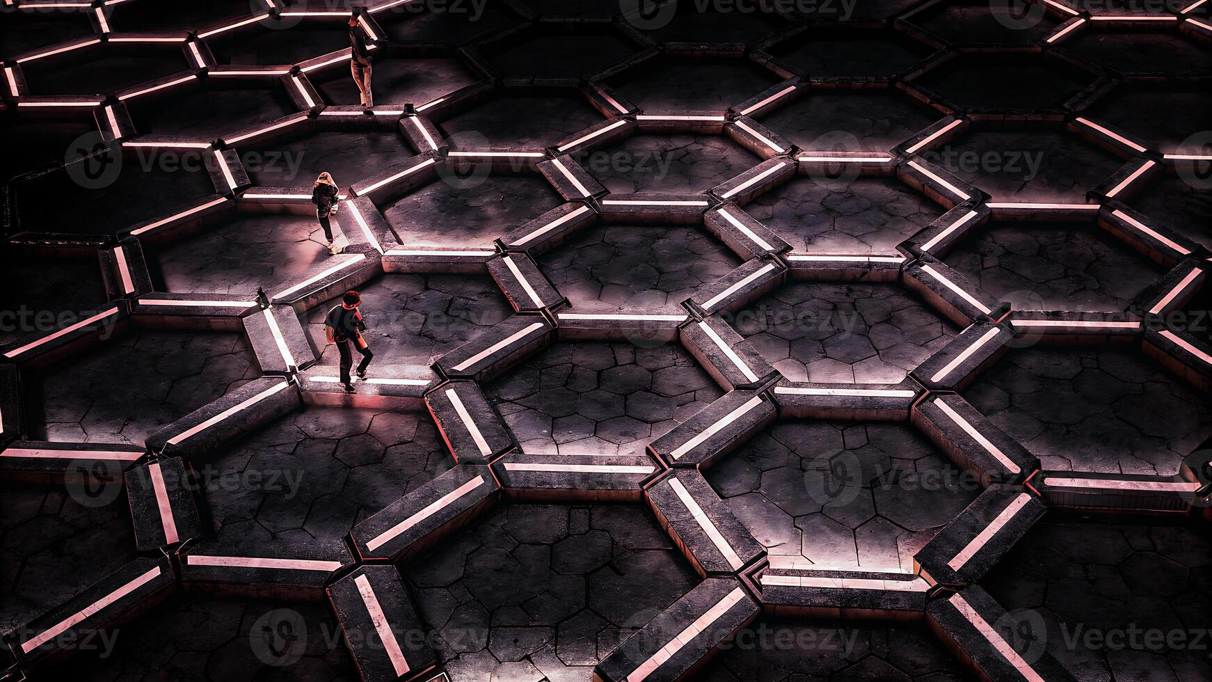 4K Abstract Hexagonal Background High Resolution Futuristic Design with Glowing Honeycomb Pattern a man and woman walk through a hexagonal pattern photo