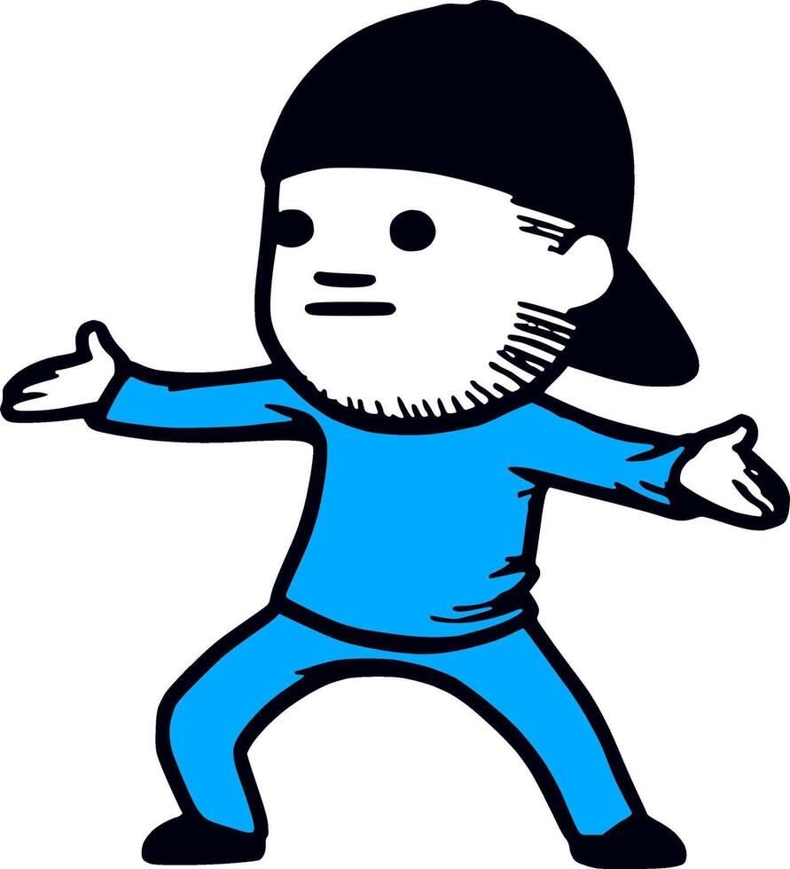 A cartoon man in blue and black is doing a dance vector