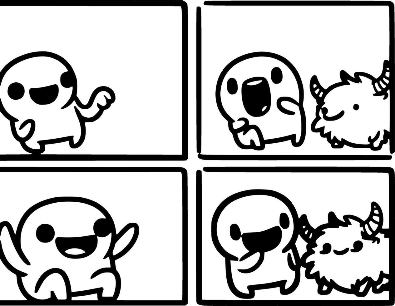 A comic strip with four different pictures of a cute little creature vector