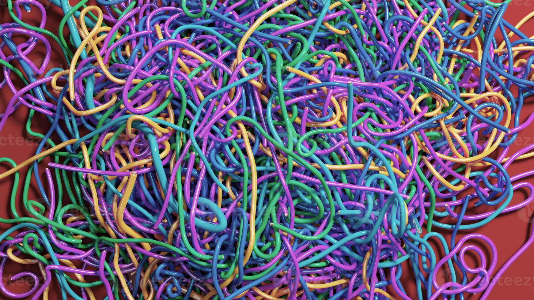 Vibrant Chaos. A Tangle of Colorful Rubber Bands on Contrasting Background photo