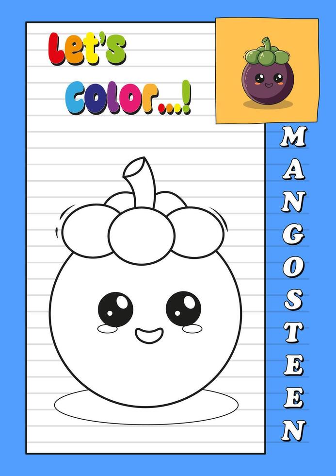 Mangosteen coloring page for kids vector