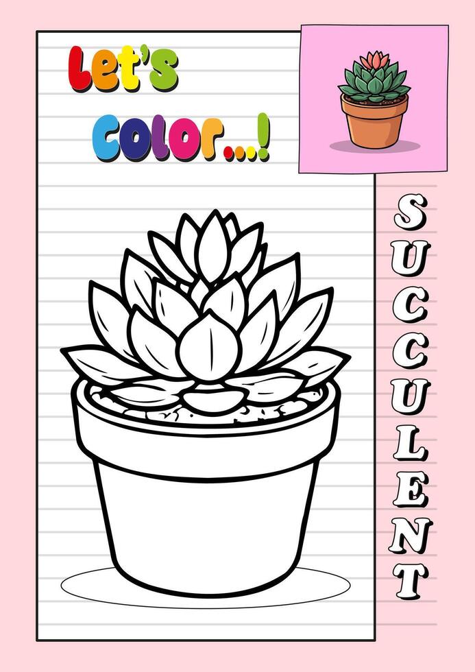 Coloring page for kids with succulent plant vector