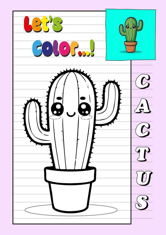 Cute cactus coloring page for kids vector