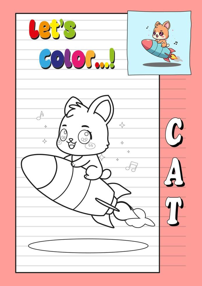 A cat on a rocket with the word let's color on it vector