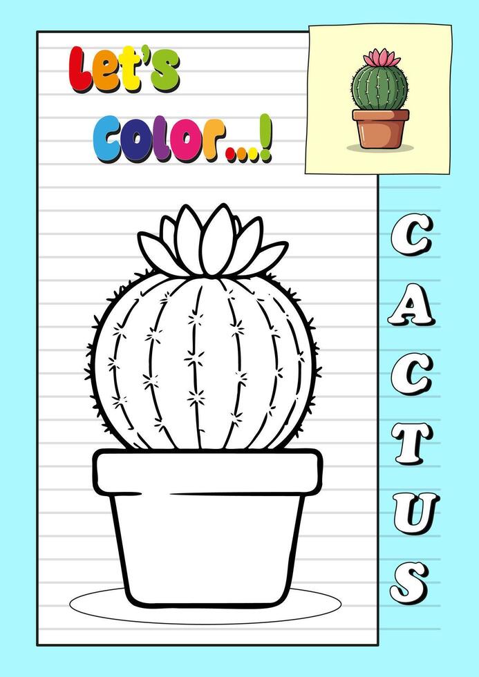 Color cactus coloring page vector