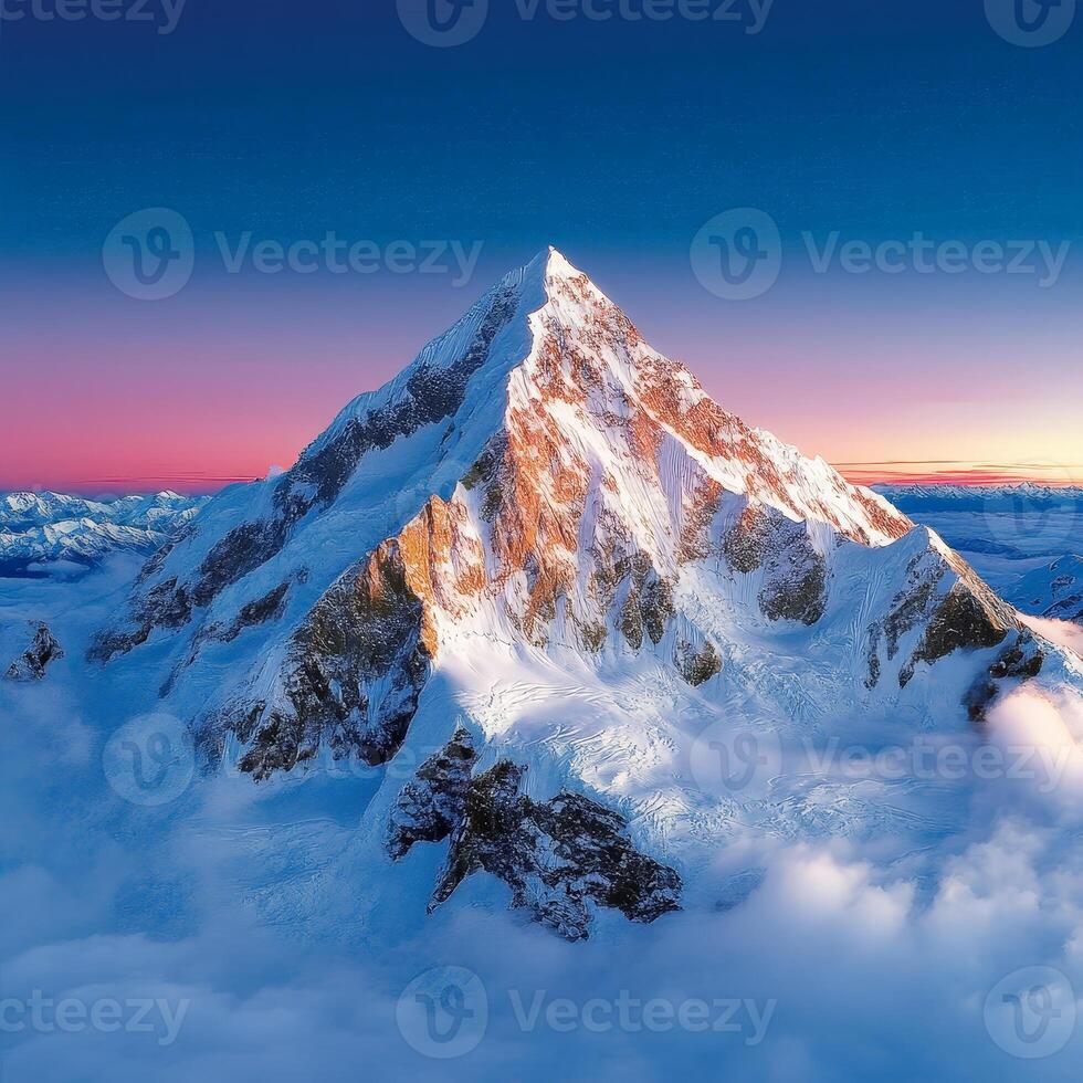 A mountain peak is seen in the distance photo