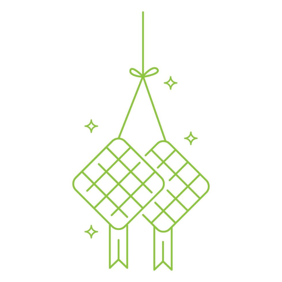 two Ramadan ketupat line art decoration vector