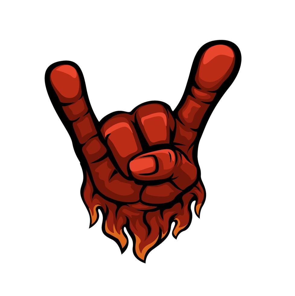 Metal Music Hand Gesture Sign With Flames Cartoon Illustration vector