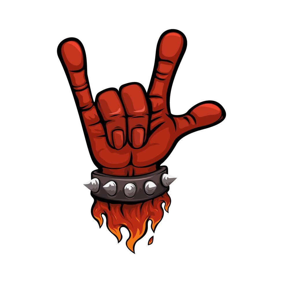 Illustration of Rock Hand Gesture with Flames vector