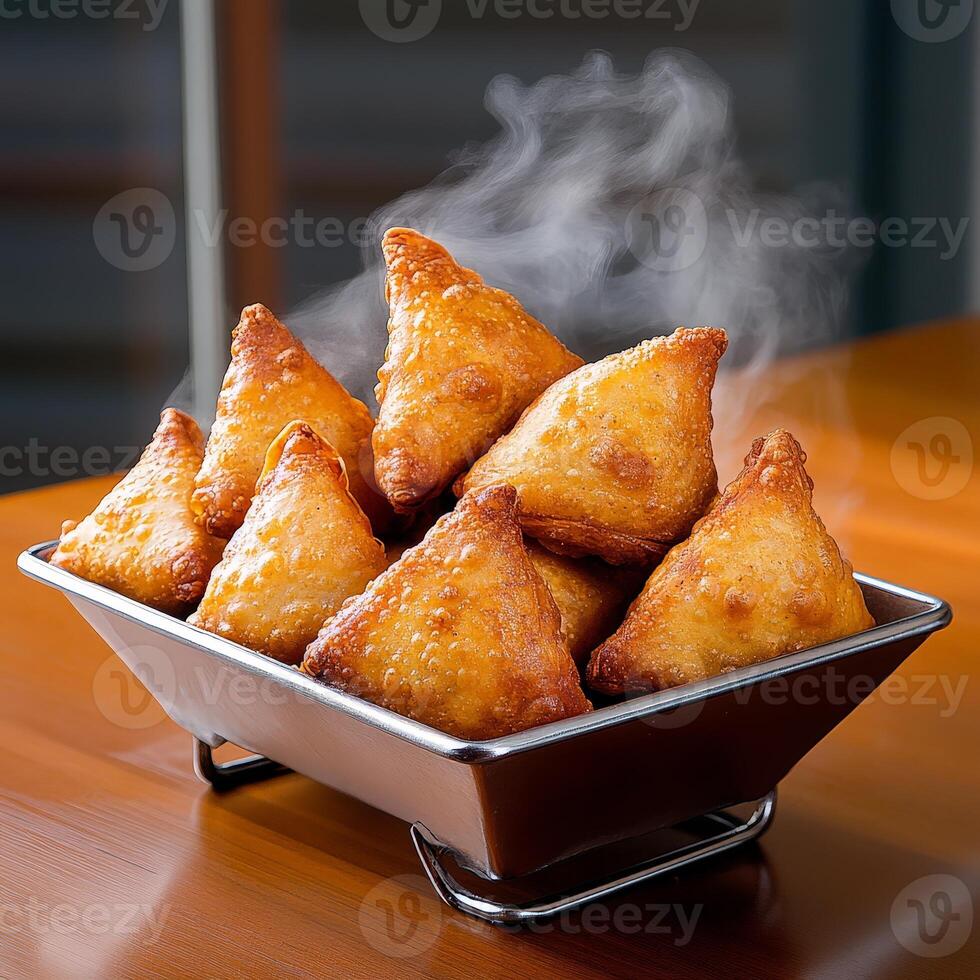 A metal tray with food photo