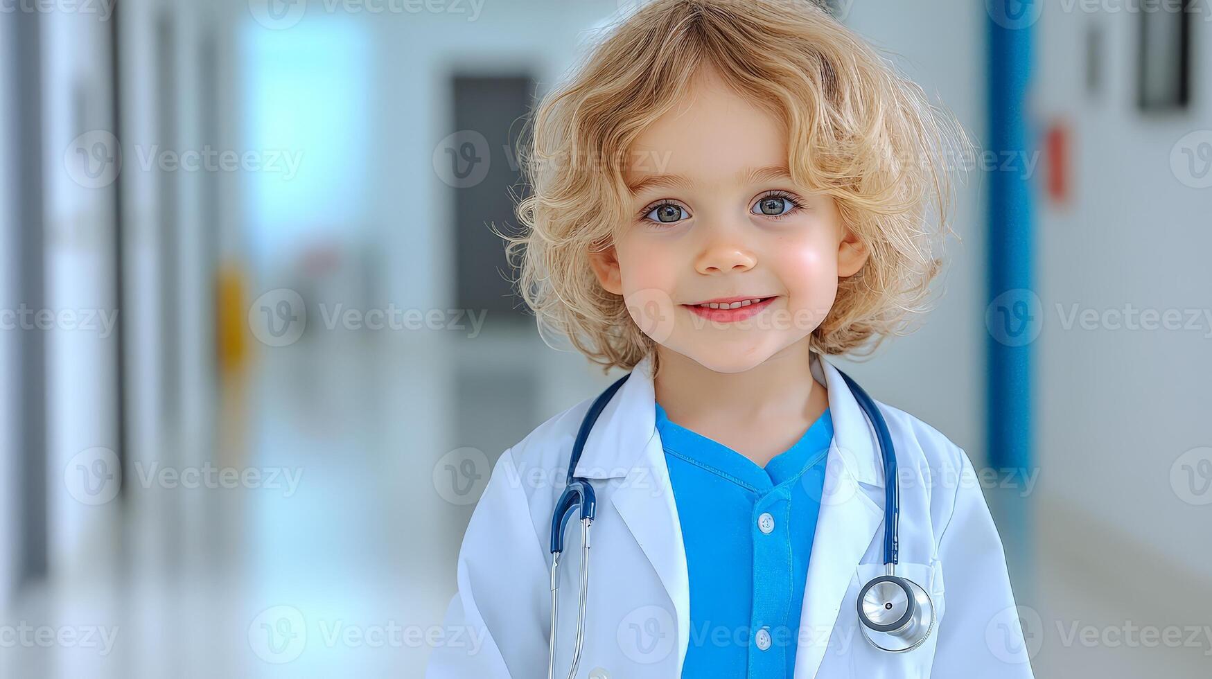 A young child in a doctor's coat photo