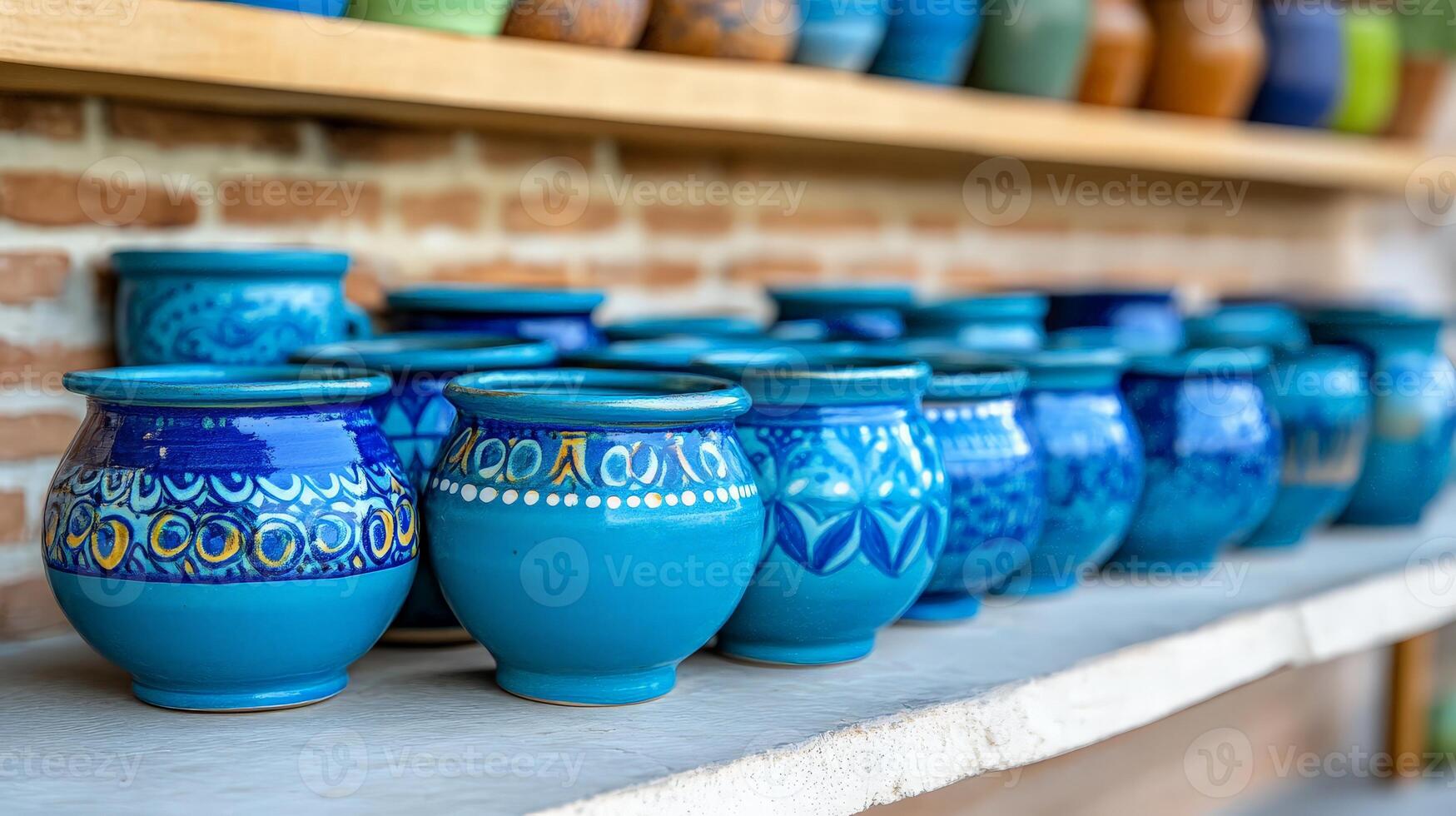 A row of blue vases photo