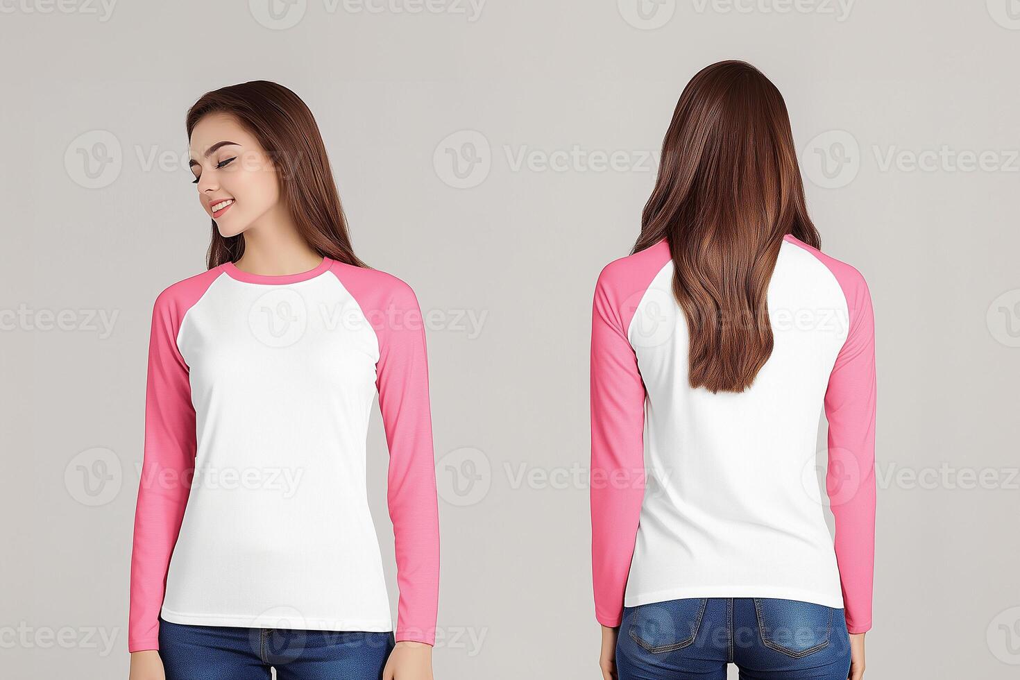 Front and Back View of Women's Pink and White Shirt photo
