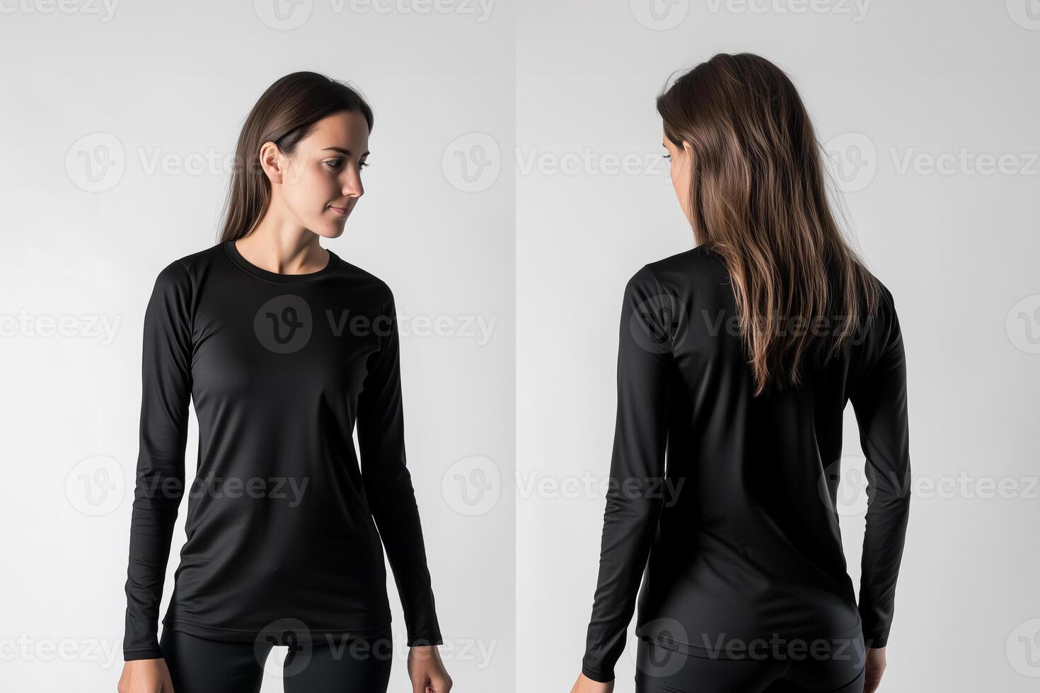 Front and Back View of a Woman's Black Long-Sleeve Tee photo