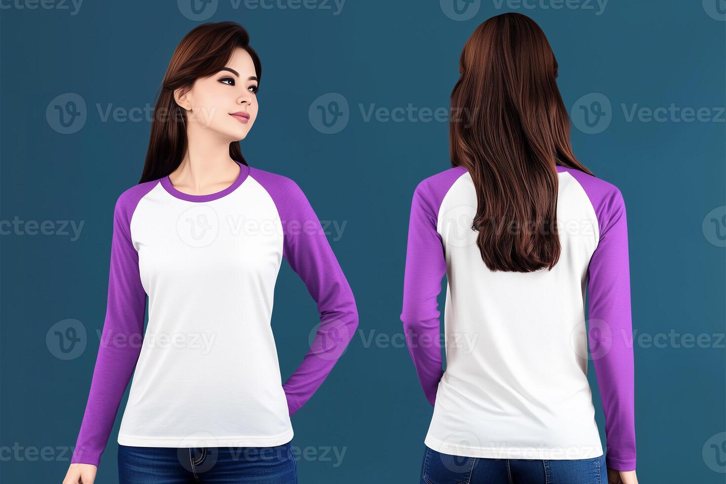 Stylish White and Purple Long-Sleeve Raglan Tee for Women photo