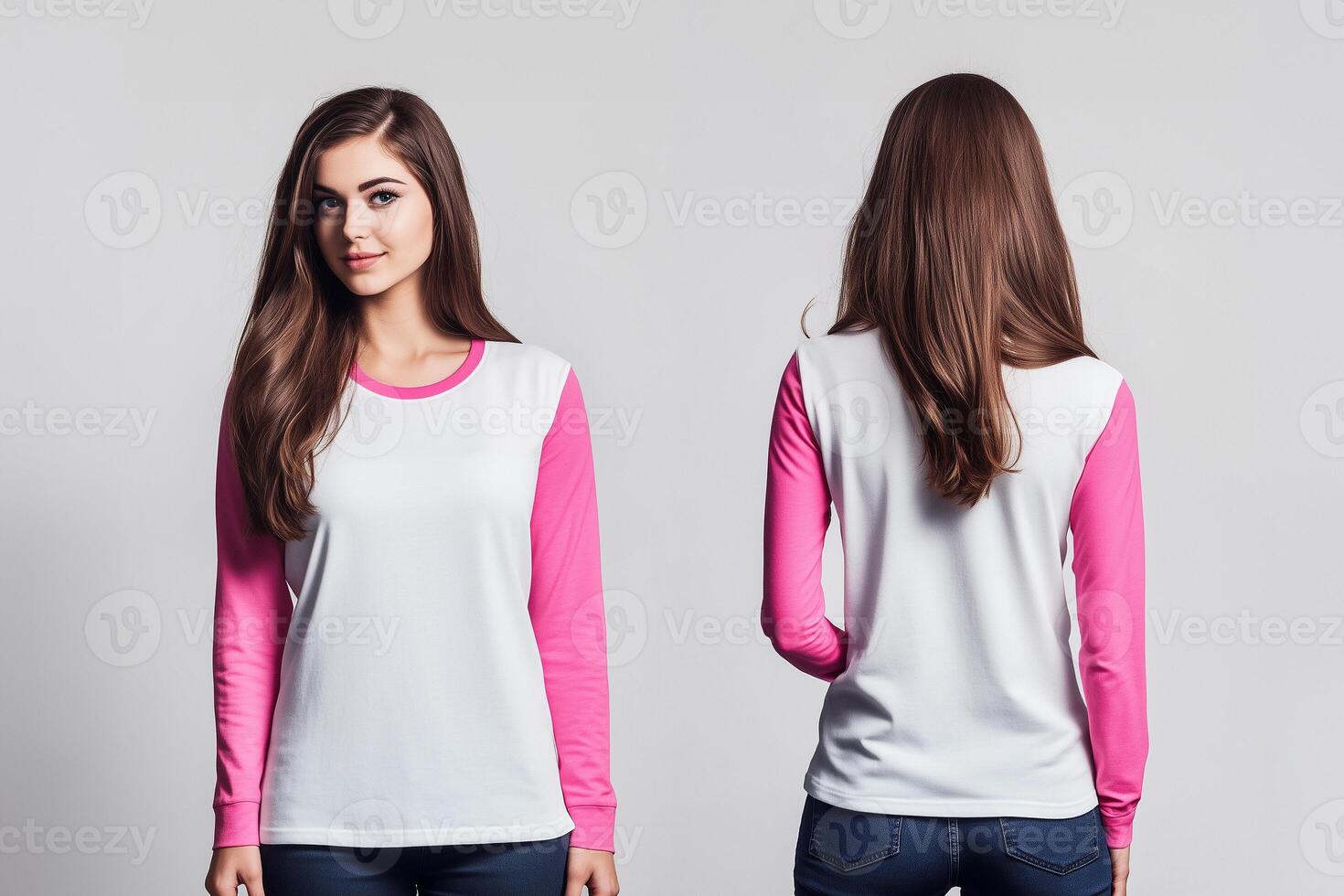 Comfortable Women's Pink and White Long-Sleeve Shirt photo