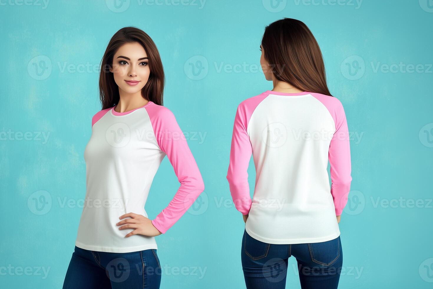 Modern Women's Long-Sleeve Raglan Tee in Pink and White photo