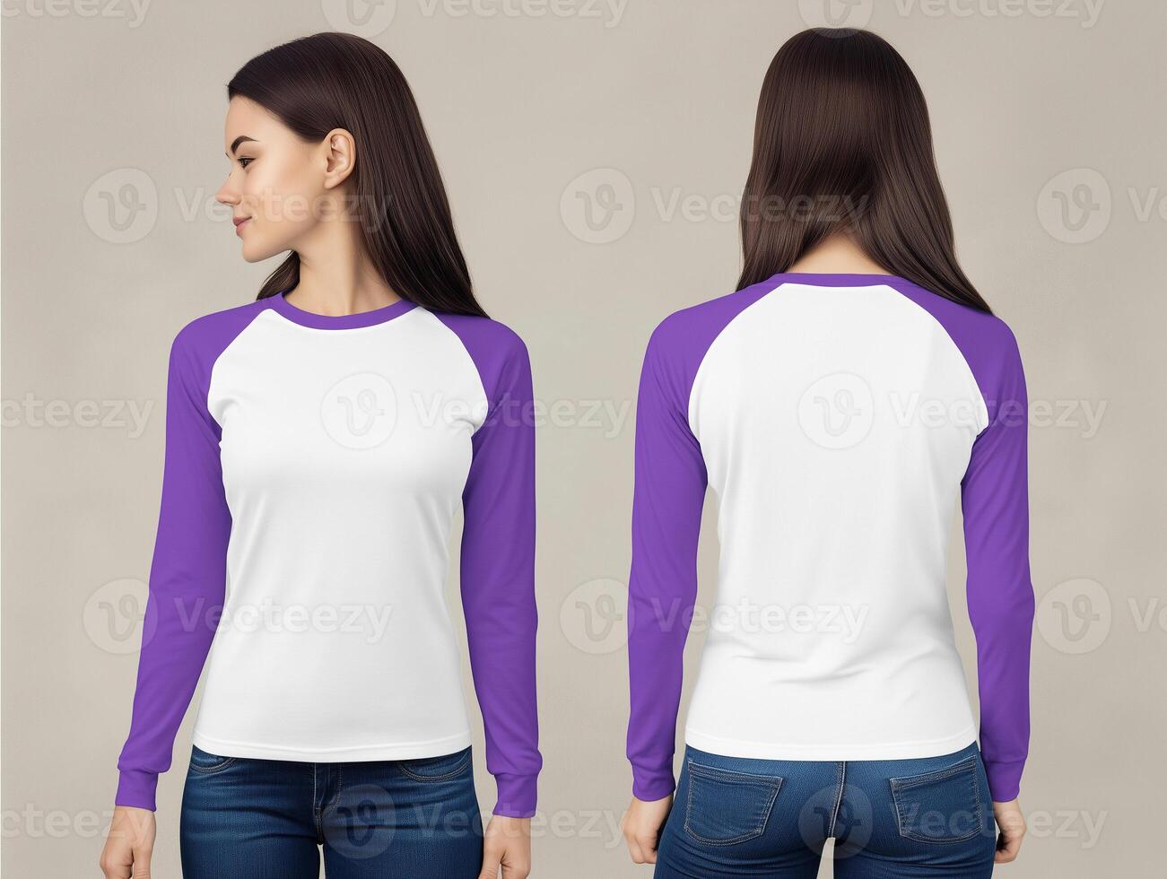 Chic and Casual, White and Purple Raglan Tee for Women photo