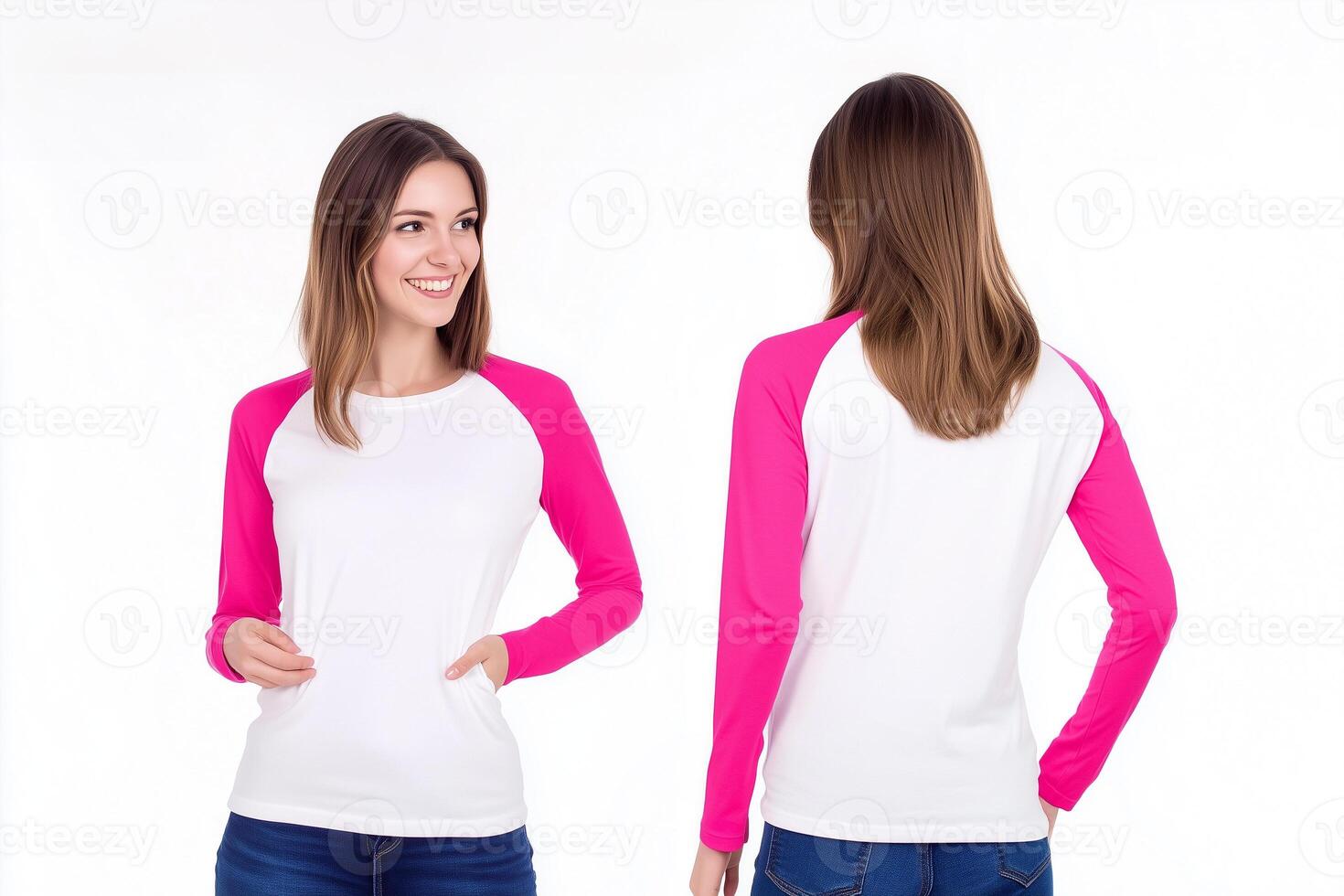 Women's Lightweight Long-Sleeve Raglan Tee in Pink and White photo