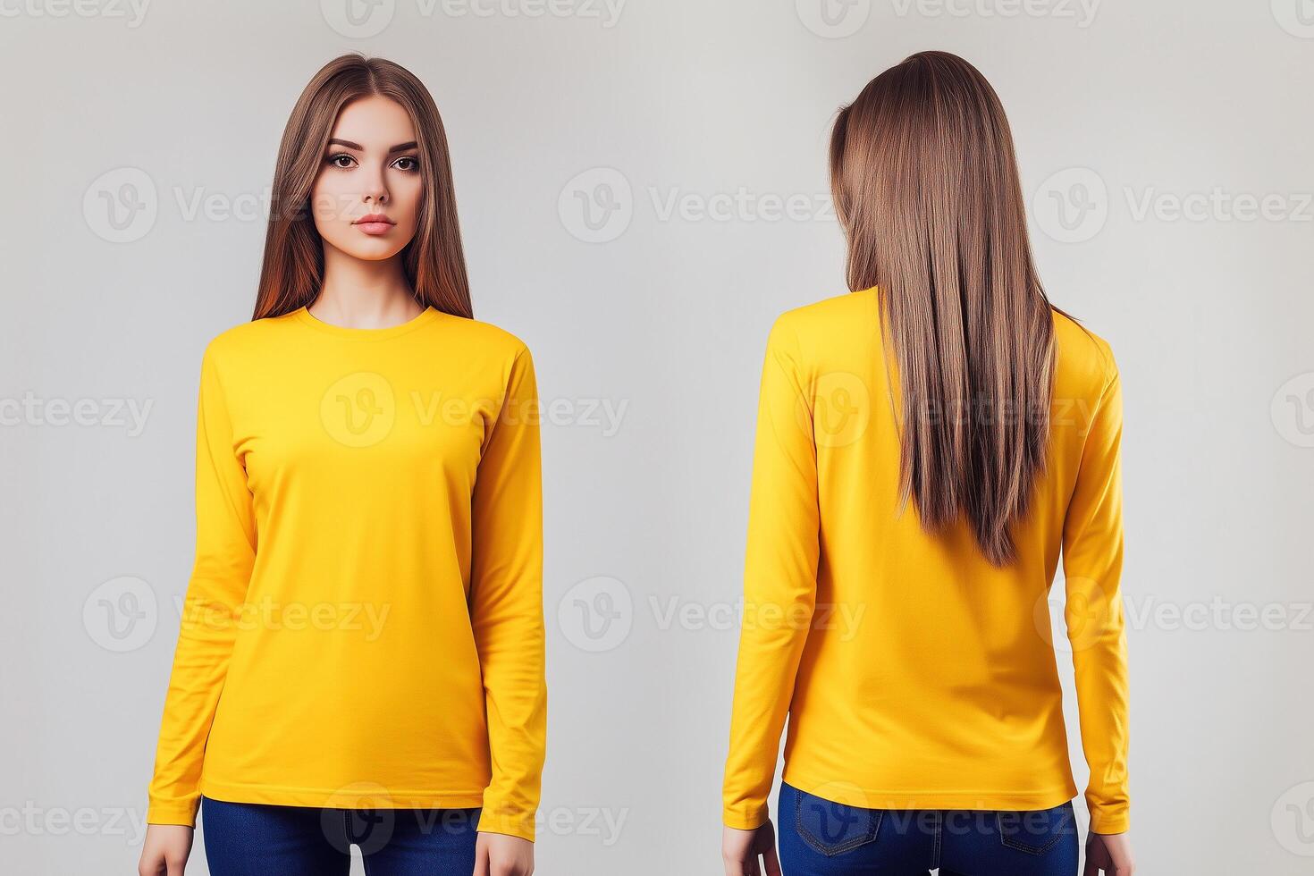Front and Back View of a Woman in a Yellow Long-Sleeve Shirt photo