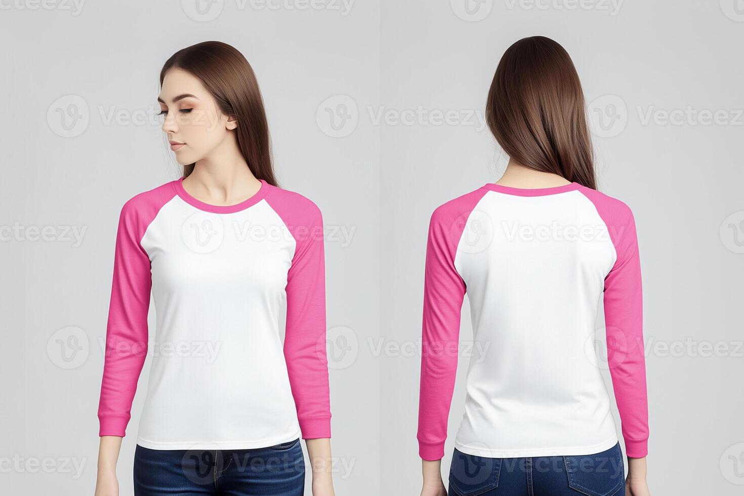 Women's Stylish Pink-Sleeve Raglan Tee photo