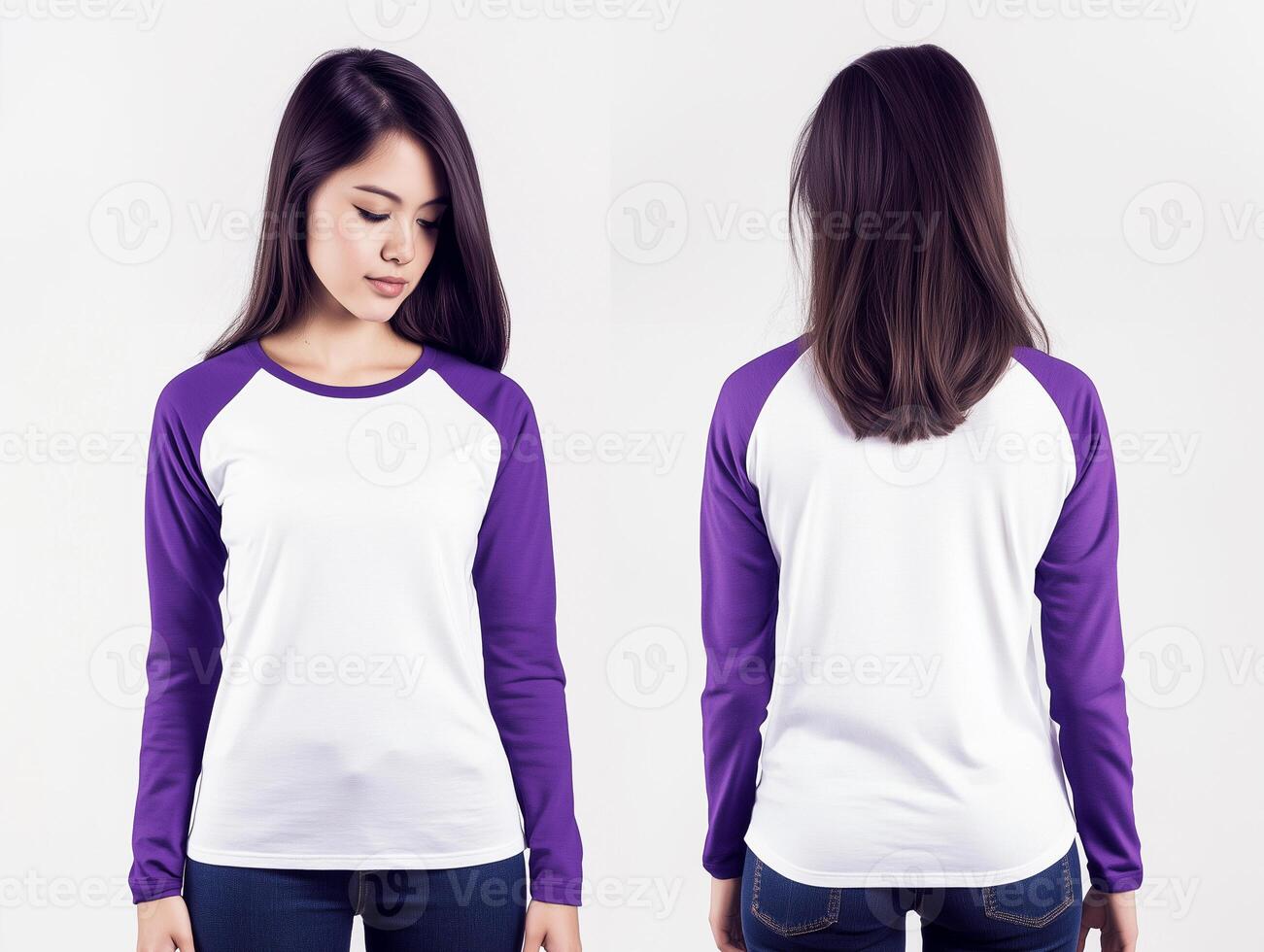 Casual Women's White and Purple Raglan T-Shirt Design photo