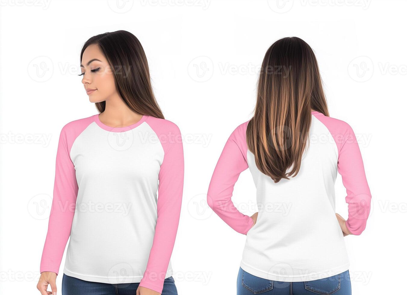 Casual Women's White Shirt with Vibrant Pink Sleeves photo