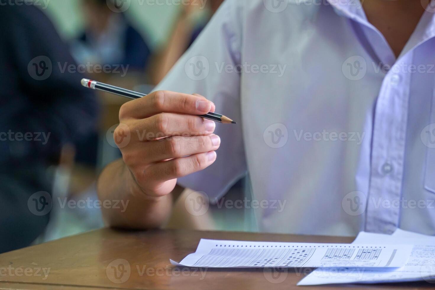 the students take a knowledge test to assess knowledge skills. The result of the exam will come out as a score value. Allows us to analyze the results or grade. Soft and selective focus. photo