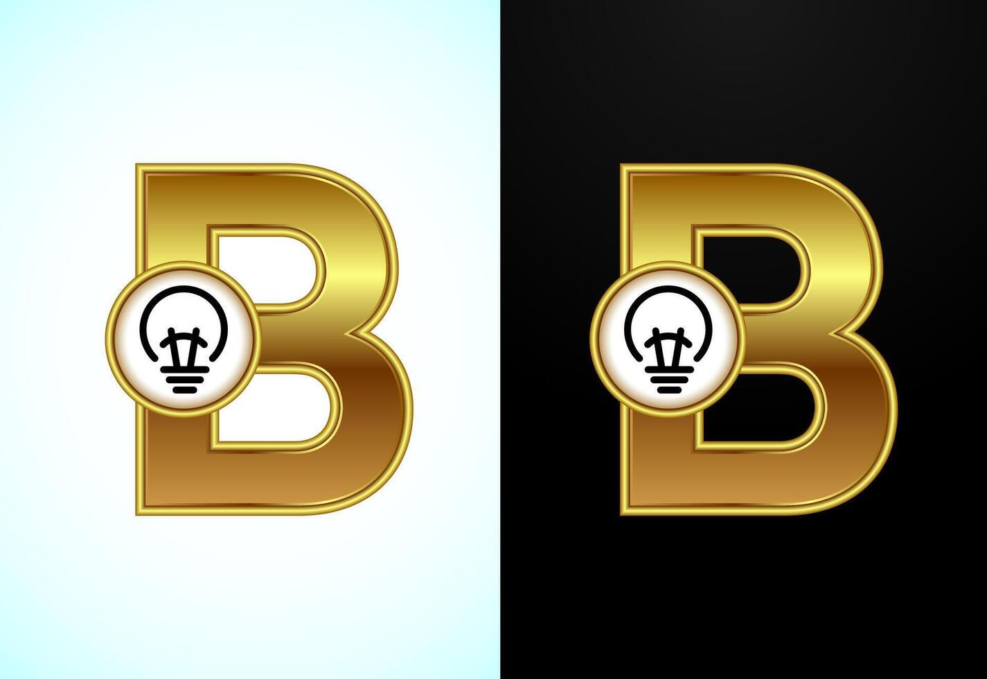 English letter B with electric bulb in gold color, Creative idea logo concept vector