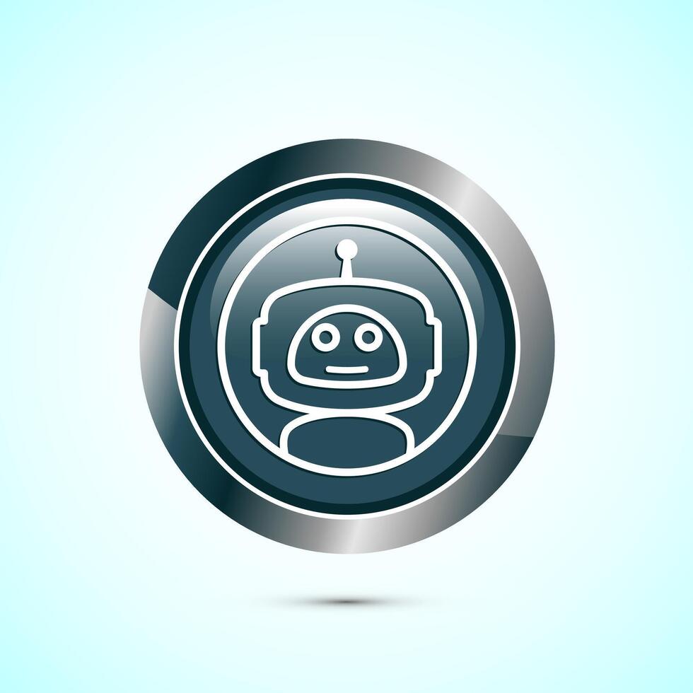 AI assistant icon design illustration. Digital or virtual assistant sign, Robot icon, Gray color round button design vector