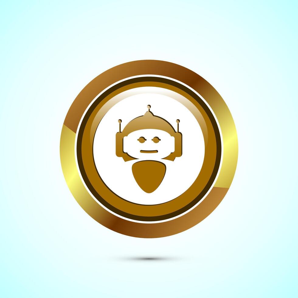 AI assistant icon design illustration. Digital or virtual assistant sign, Robot icon, Gold color round button design vector