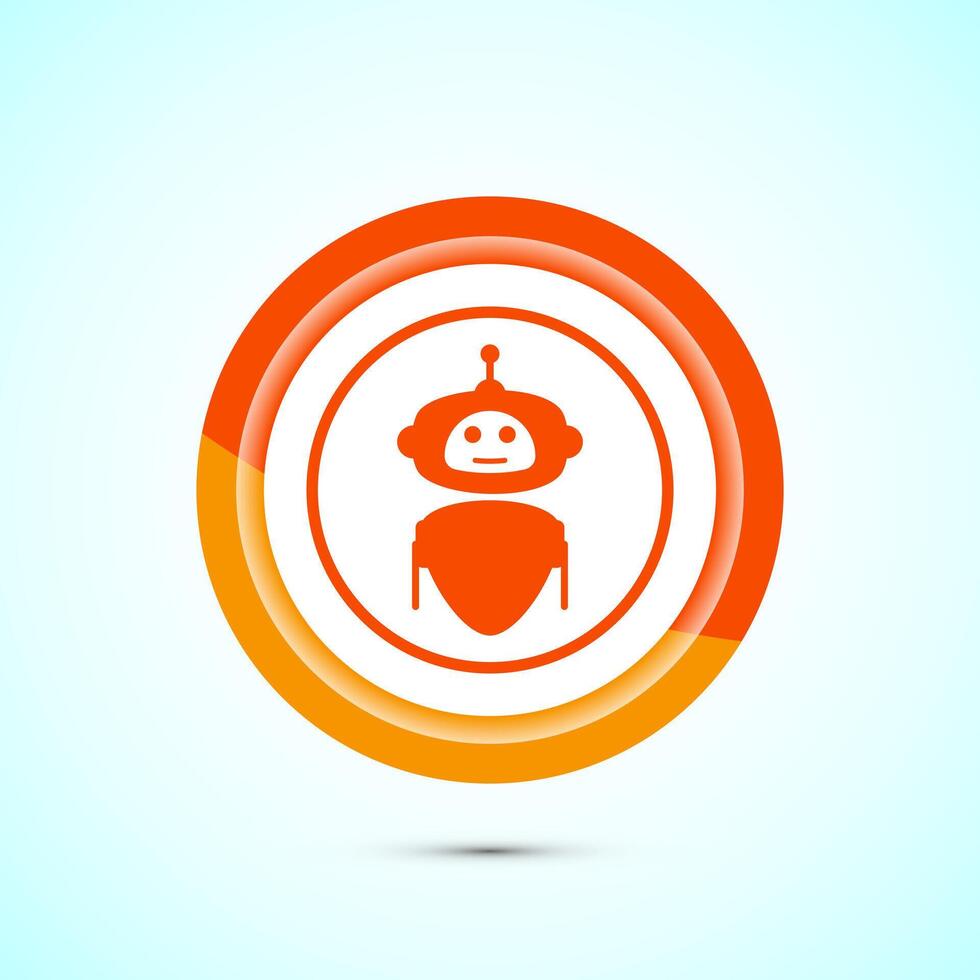 AI assistant icon design illustration. Digital or virtual assistant sign, Robot icon, Orange color button design vector