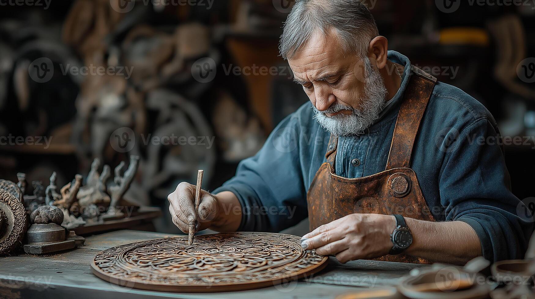 An artisan carefully crafting traditional Martisor decorations in Moldova, highlighting the intricate process and dedication to cultural preservation. photo