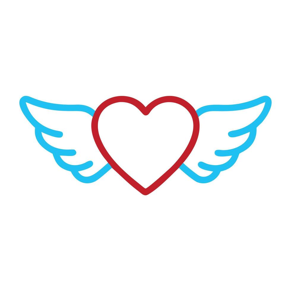 Red Hearts with Wings, Flying Love romantic Flat Icon Clip Art Illustration on white background. vector
