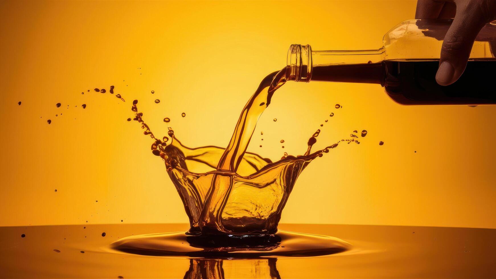 Oil Splashing On A Yellow Background photo