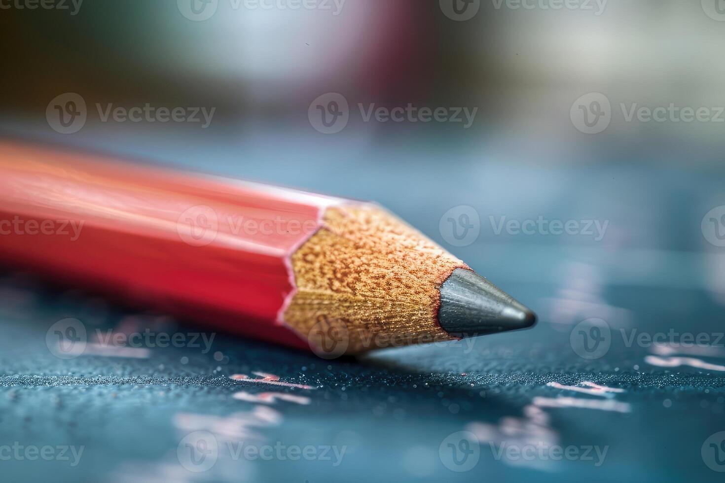 A closeup view of a vibrant red pencil on a table photo