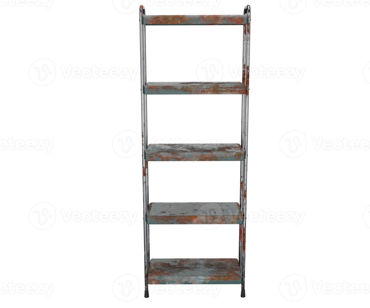 3d rendeing rusty metal bookshelf photo