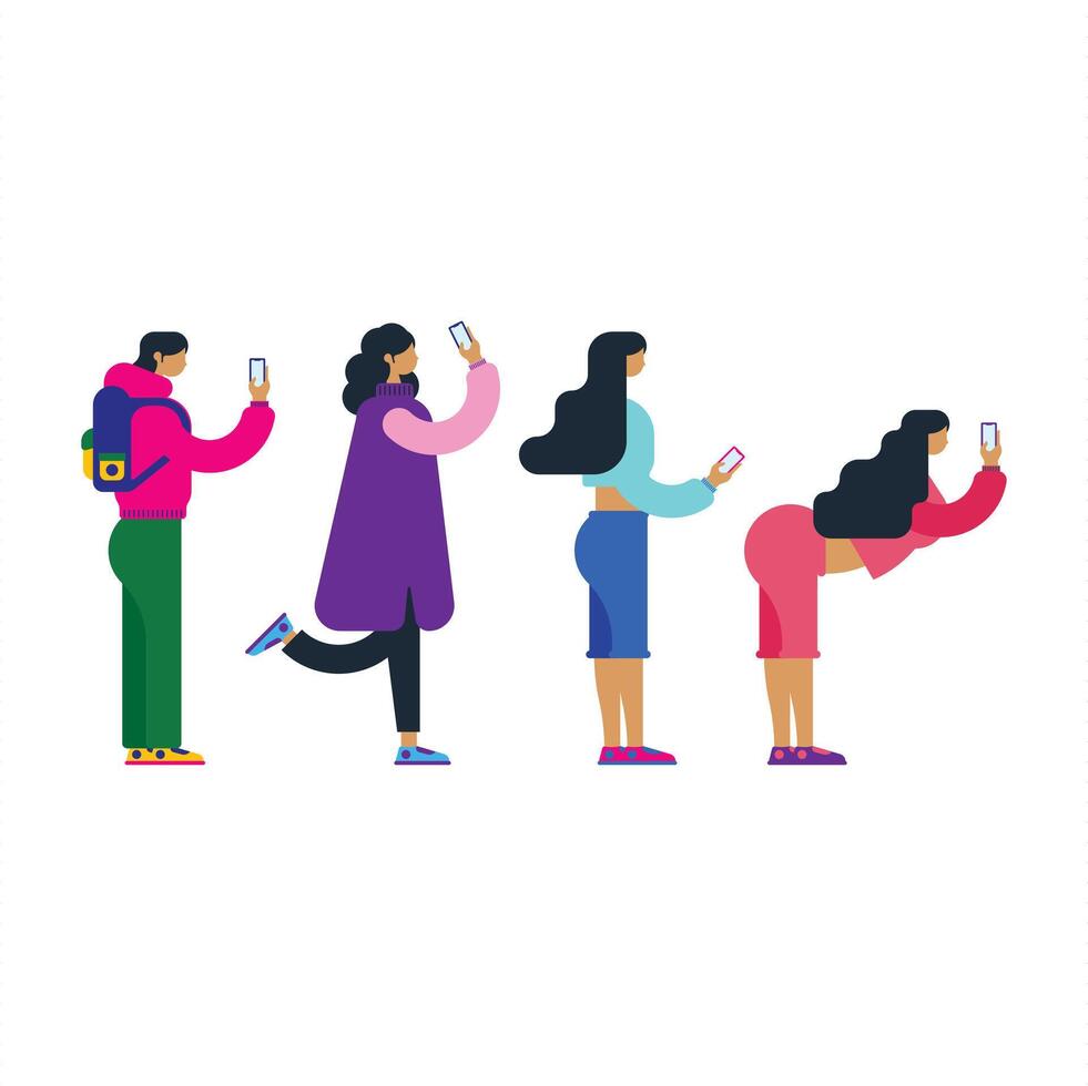 young people holding smartphone vector