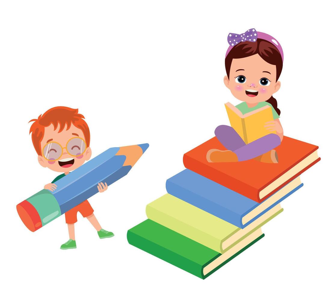 hildren on the top of stairs of knowledge vector