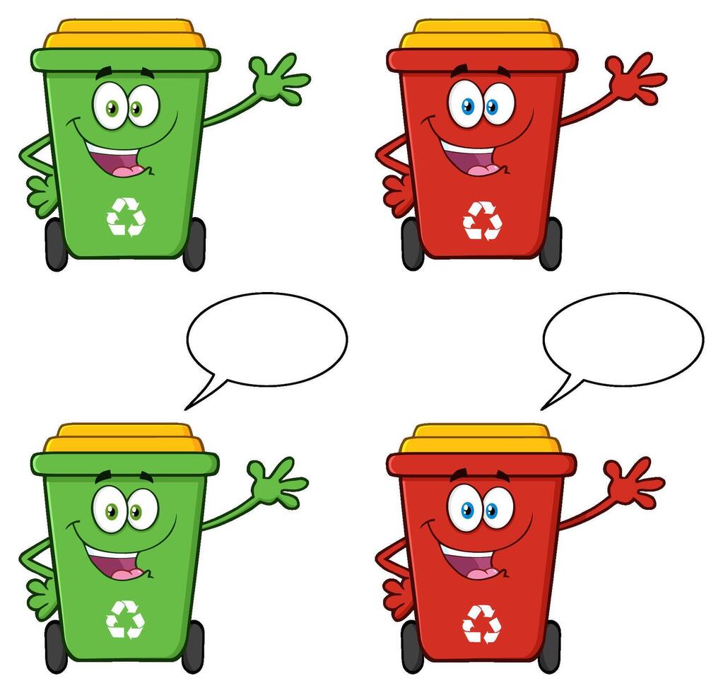 Recycle Bin Cartoon Character. Collection Set vector