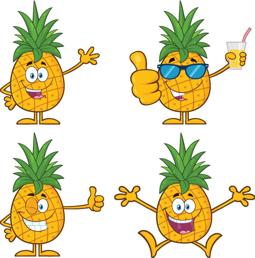 Funny Cartoon Pineapple Character in Different Emotional and Activity Poses for Creative Designs vector