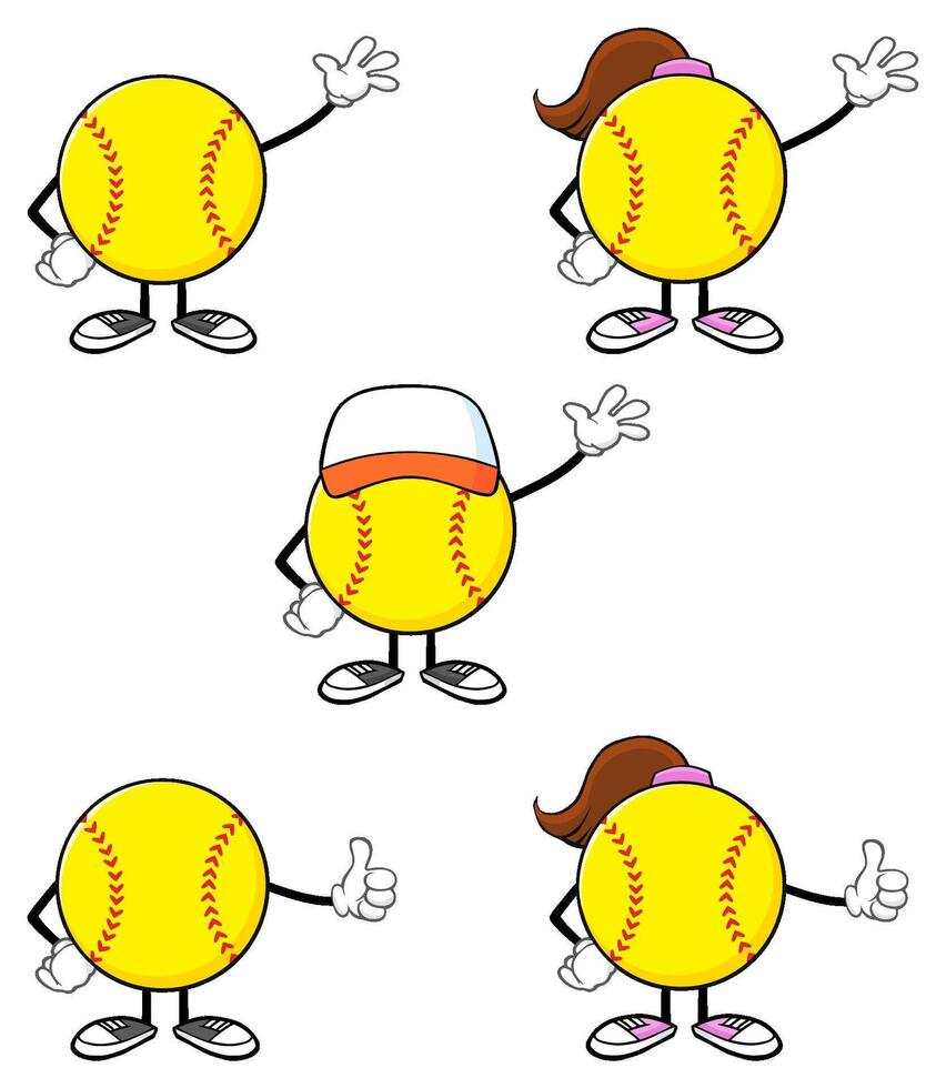 Sporty Softball Characters Expressing Different Actions vector