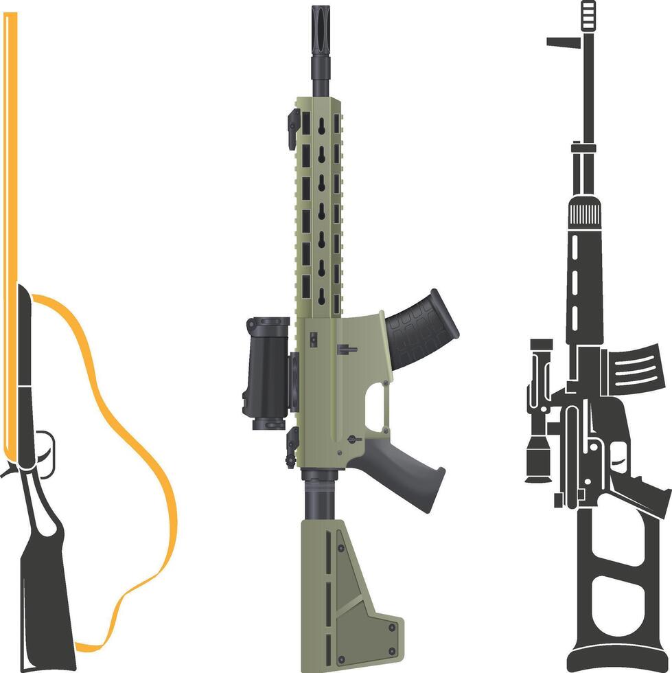Action Shooter Game Rifle Icon Pack vector