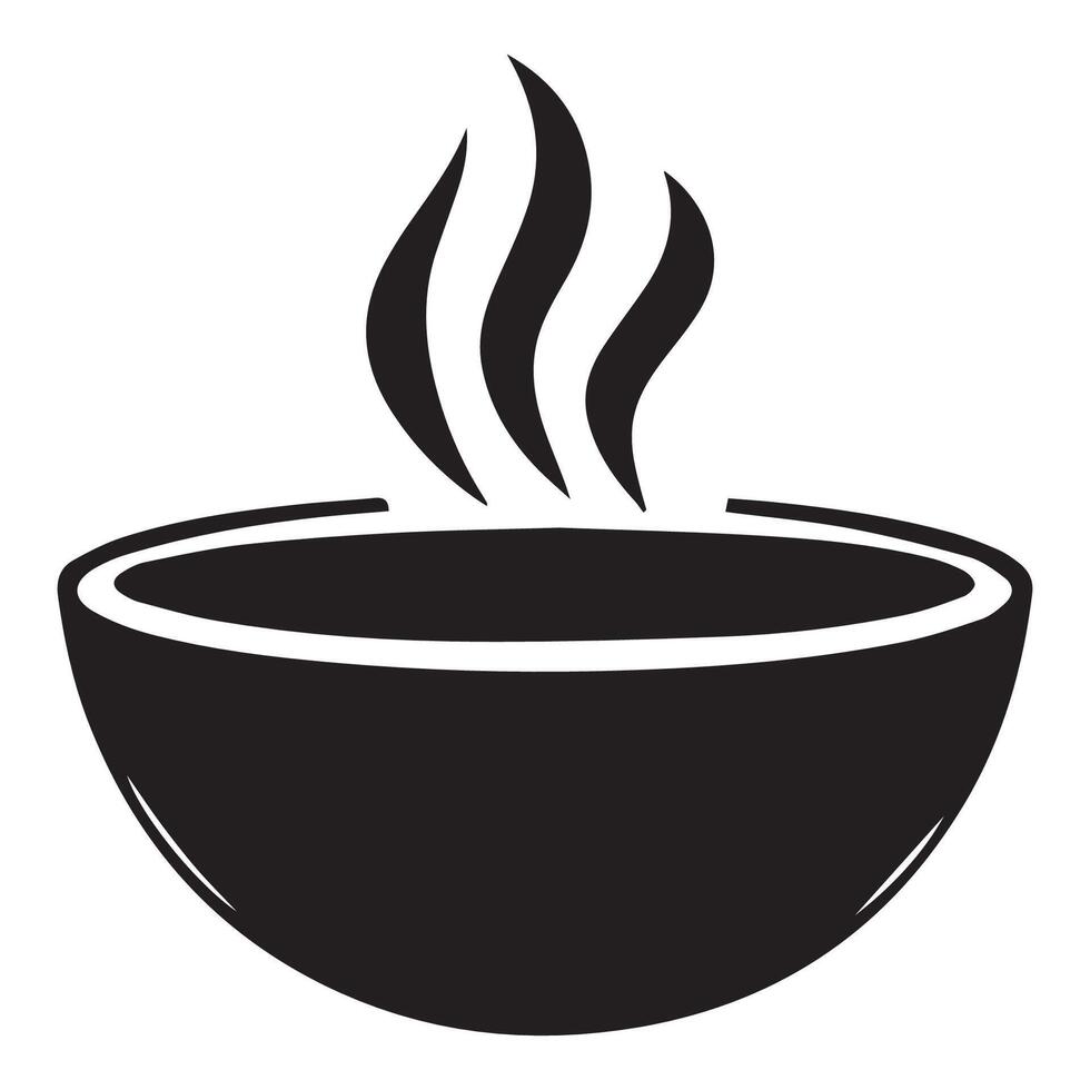 a black and white illustration of a bowl with a hot liquid vector
