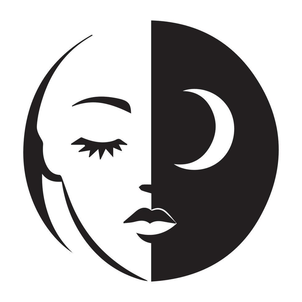 a woman's face with the moon and stars on it vector