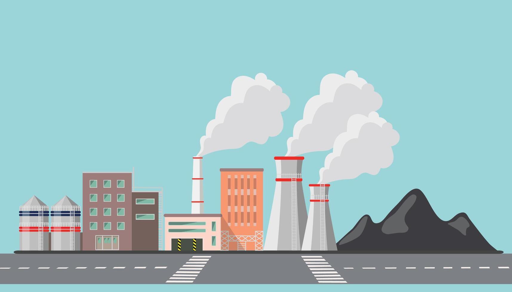 Fossil fuel power station, coal mining plant, industrial factory vector