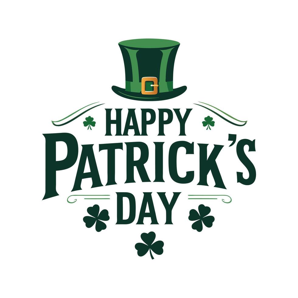 st. Patrick Day Holiday Card with Green Hat and Shamrocks vector