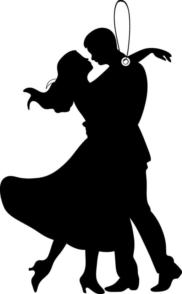 Beautiful tag silhouette of a dancing couple, symbolizing love, vector